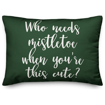 Who Needs Mistletoe When You're This Cute?, Dark Green 14x20 Lumbar Pillow