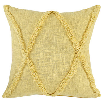Boho Diamond Tufted Cotton Throw Pillow, Pastel Yellow, 20" X 20"