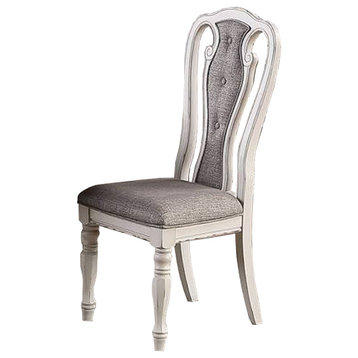 Benzara BM233110 Dining Chair With Button Tufted Backrest, Set of 2, White/Gray