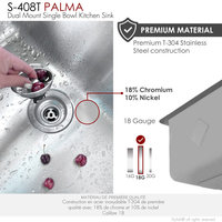 STYLISH 21 inch Single Bowl Undermount and Drop-in Stainless Steel Kitchen Sink