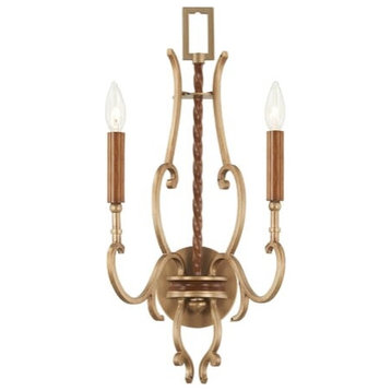 Metropolitan Magnolia Manor 2-Light Wall Sconce in Pale Gold With Distressed B