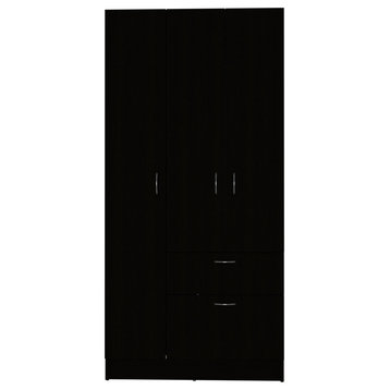 Ramblas Bedroom Armoire with 2 Cabinets, Drawer, and Upturned Drawer, Black