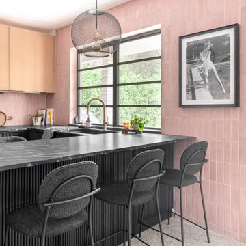 Mid-Century Modern Pink Kitchen in Miami Shores