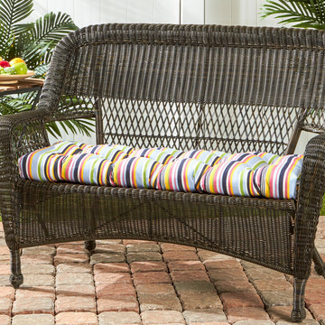 Wicker Loveseat with a Modern Stripe Pattern Cushion