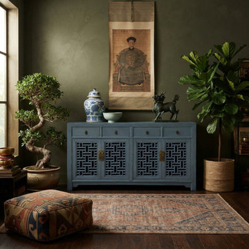 Asian Gray Shutter Doors Hardware Sideboard Credenza Console Cabinet cs7519