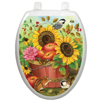 Fall Basket Toilet Tattoos Seat Cover, Vinyl Lid Decal, Bathroom Accent, Elongated