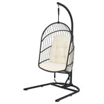 Costway - Costway Hanging Wicker Egg Chair w/ Stand Cushion Foldable Outdoor Indoor Beige - Use this swing egg chair indoors or outdoors!