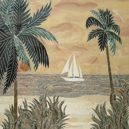 Boat on ocean marble mural - Home Decor