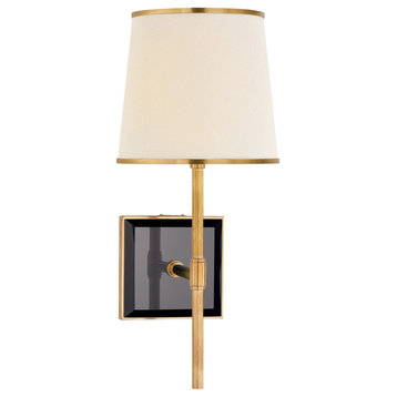Bradford Medium Sconce in Soft Brass and Black with Cream Linen Shade with Soft