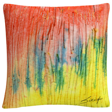 Zigs Zag' Red Yellow Abstract By Anthony Sikich Decorative Throw Pillow