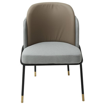 Modern Upholstered Linen Cushion Dining Chair with Armrest Set of 2, Khaki