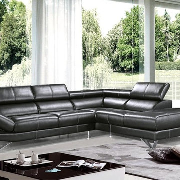 Modern Black Italian Leather Sectional Sofa with Adjustable Headrests & Armrests