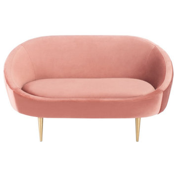 Henney Channel Tufted Tub Loveseat, Dusty Rose/Gold