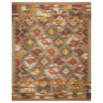 Southwestern Area Rug, Wool Cotton Blend With Geometric Pattern, Brown/Multi