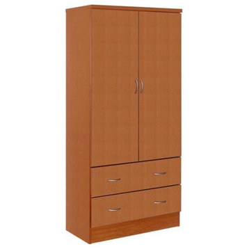 Hodedah 2 Door Armoire with 2 Drawers and Clothing Rod in Cherry Wood
