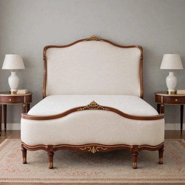 Louis XV Upholstered bed | Hand-Carved French Provincial Design