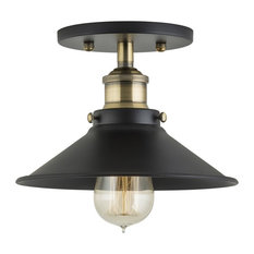 Andante Industrial Semi Flushmount Ceiling Lamp, Antique Brass