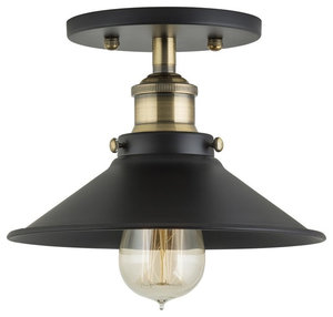 Andante Industrial Semi Flushmount Ceiling Lamp, Antique Brass
