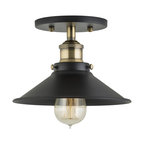 Andante Industrial Semi Flushmount Ceiling Lamp, Antique Brass