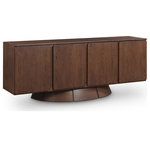 Meridian Furniture - Bellona Oak Veneer Sideboard/Buffet, Brown - Store linens and serving pieces out of sight and out of mind in this Bellona brown oak sideboard/buffet. The rich brown walnut finish adds a modern touch to this lovely sideboard, which rests on an oval base for added height. Open any of the four doors on this beautiful unit to find interior shelving to organize your items for easy access. An art deco design makes it an easy fit in both modern and traditional rooms, and the oak veneer construction ensures enduring beauty and enjoyment.