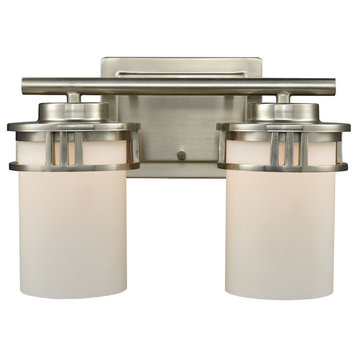 Ravendale 2-Light for The Bath, Brushed Nickel With Opal White Glass