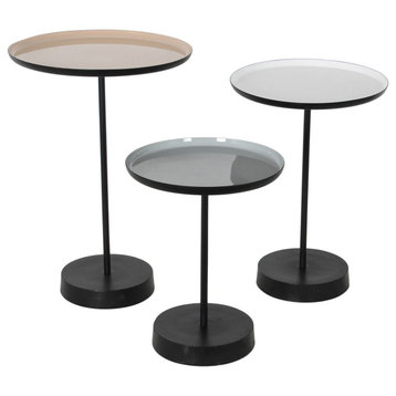 Stepping Stone End or Side Table, White and Beige and Gray Powder Coat With