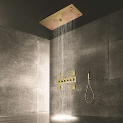 Thermostatic Recessed Ceiling Mount Led Rainfall Shower System, D Brushed Gold - Showerheads And Body Sprays