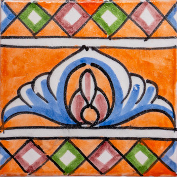 Hand Painted Border Moroccan Tile, Orange/Blue/Red
