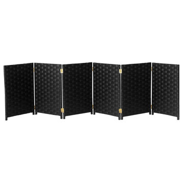 2 ft. Short Woven Fiber Room Divider 6 Panel Black