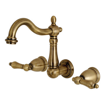 Kingston Brass Wall Mount Bathroom Faucet, Antique Brass