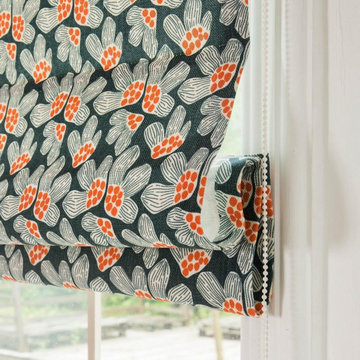 Pomegranate Flowers Quick Fix Washable Flat Fold Roman Shades, Window Blinds