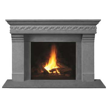 Fireplace Stone Mantel 1110S.556 With Filler Panels, Gray, With Hearth Pad