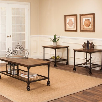 Sunset Trading 3 Piece Rustic Elm Industrial Coffee Table Set