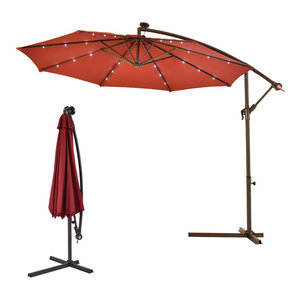 Costway 10 Hanging Solar Led Umbrella Patio Sun Shade Offset Market W Base Tan Contemporary Outdoor Umbrellas By Goplus Corp