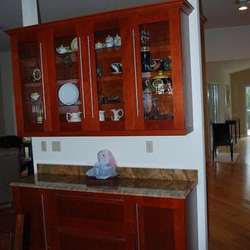 Cherry Shaker Cabinets with Built-In Desk and Credenza