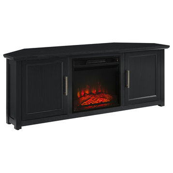 Camden 58" Corner TV Stand With Fireplace Black