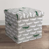 Alligator Fabric Covered Collapsible Ottoman Gray/Green Set 15X15X15