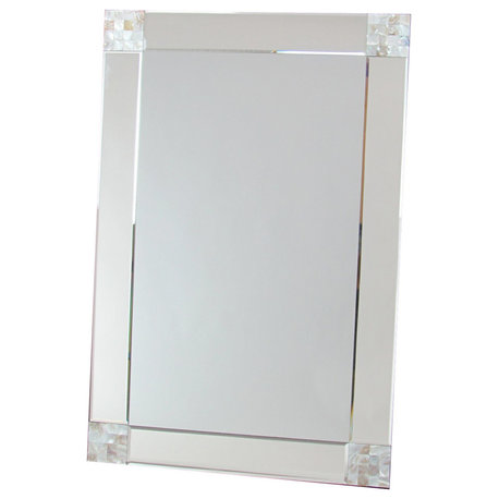 Benzara BM242251 Rectangle Beveled Mirror With Mother of Pearl Accent, Silver