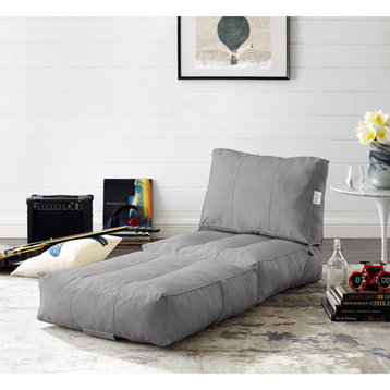 Cloudy Bean Bag Chair Lounger, Nylon Indoor/Outdoor Self Expanding, Light Gray