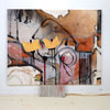 Mixed media abstract figurative artwork, brown beige painting