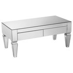 Decor Love - Contemporary Coffee Table, Elegant Beveled Mirror Design With 2 Drawers, Silver - - Elegant, fully mirrored coffee table; 2 felt-lined drawers w/ integrated handholds underneath