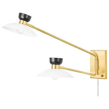 Whitley 2-Light Wall Sconce Plug, Aged Brass