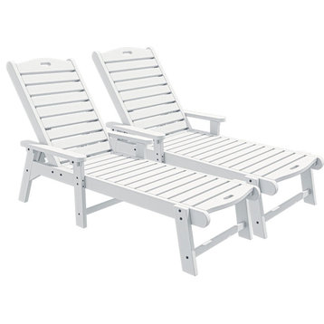 2 Pack Patio Lounge Chair, Heavy Duty Resin Frame & Adjustable Positions, White