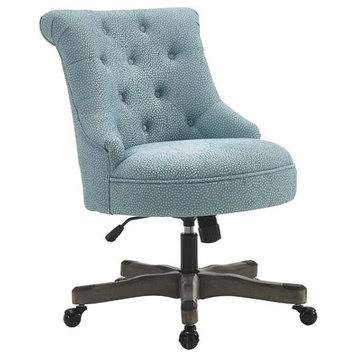 Linon Sinclair Wood Upholstered Office Chair in Light Blue