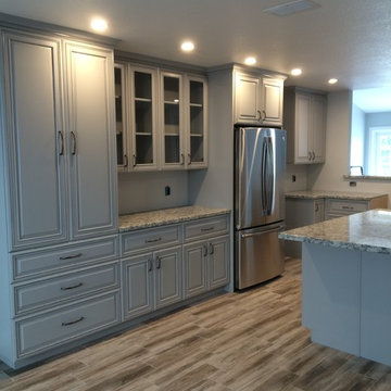 Large traditional grey kitchen with brown glaze