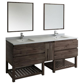 Fresca Formosa 84" Wood Bathroom Vanity with Open Bottom and Mirrors in Brown