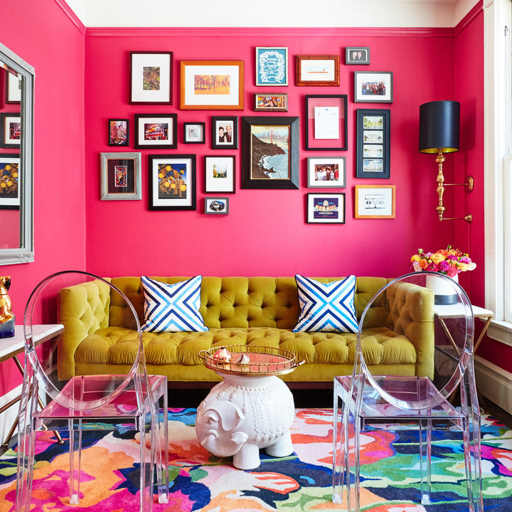 75 Living Room with Pink Walls - July, 2026