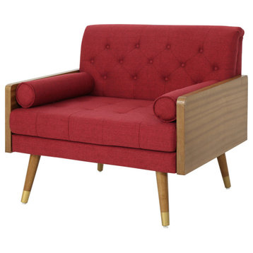 GDF Studio Greta Mid Century Modern Fabric Club Chair, Red/Dark Walnut