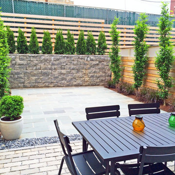 Brooklyn Townhouse Backyard - Bluestone Patio, Cedar Fence, Paver Retaining Wall