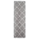 Nourison - Nourison Luxe Shag 2'2" x 7'6" Grey/Ivory Shag Indoor Area Rug - This exceptionally plush 2-inch-deep shag rug from the Nourison Luxe Shag Collection has the look and feel of luxuriously soft sheepskin, and makes a perfect addition to any casual room setting. Luxurious texture and Moroccan lattice pattern on pale grey color for a warm, soothing accent.